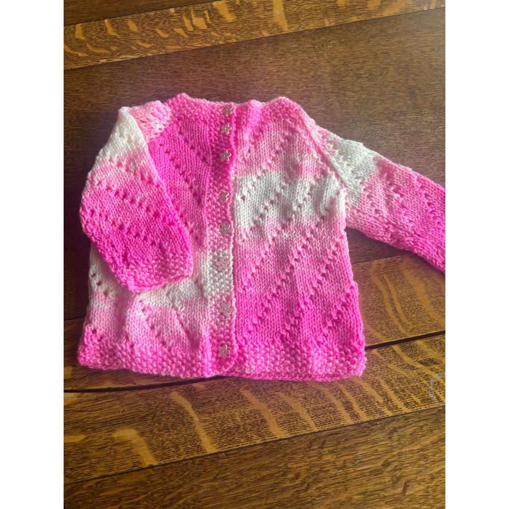 Handmade Pink Ombre Chevron Knit Cardigan Flower Buttons Kids Sweater